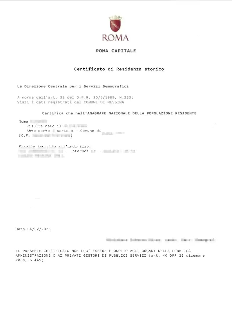 certificato di residenza
