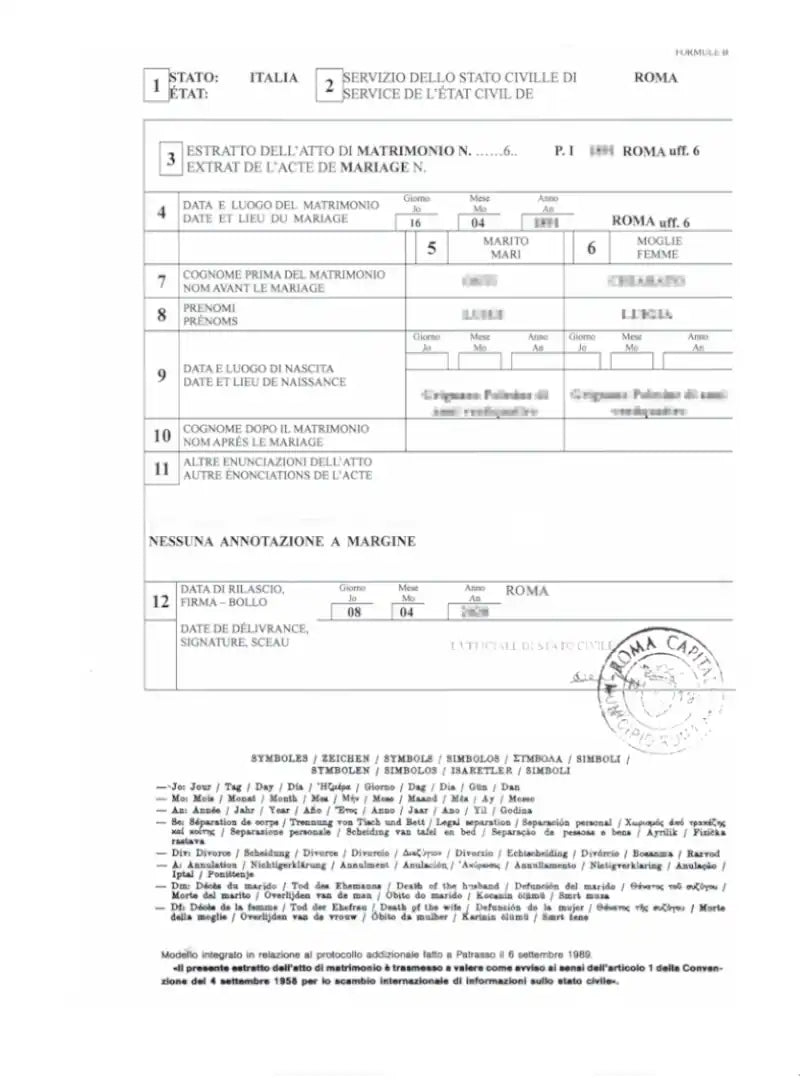 estratto di matrimonio internazionale