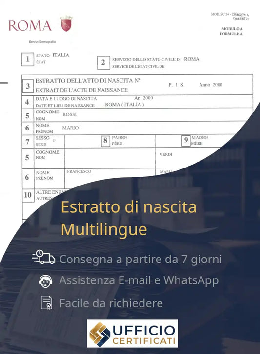 Italian Birth Certificate – Multilingual Extract (Estratto Multilingue di Nascita) issued by an Italian municipality