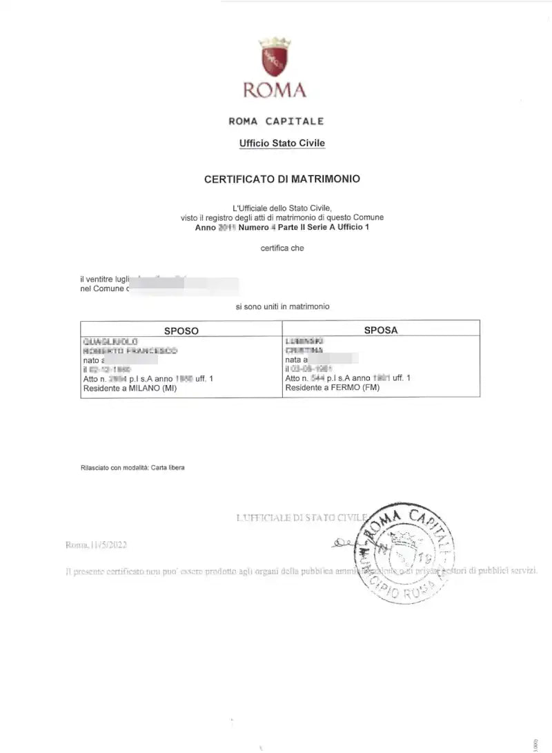 certificato di matrimonio