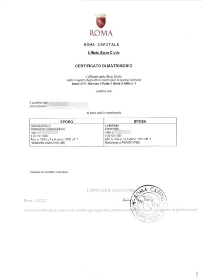 certificato di matrimonio