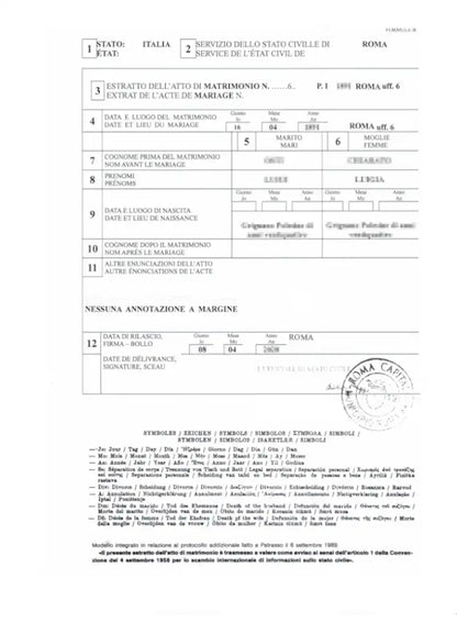 estratto di matrimonio internazionale