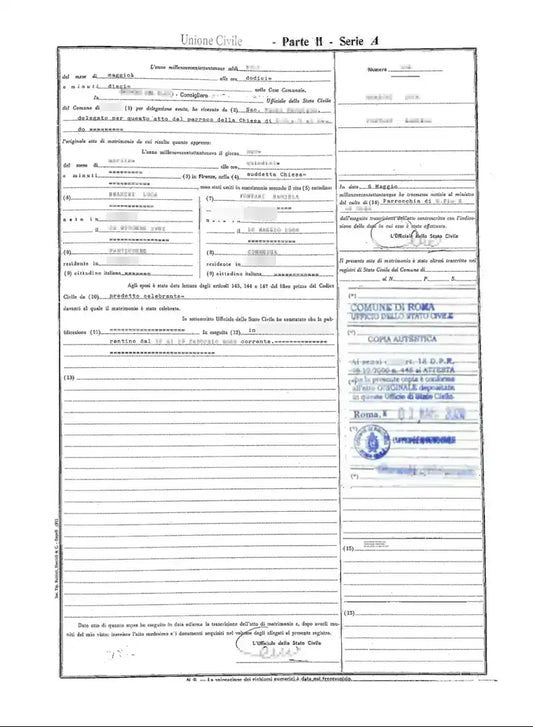 Italian Civil Union Certificate